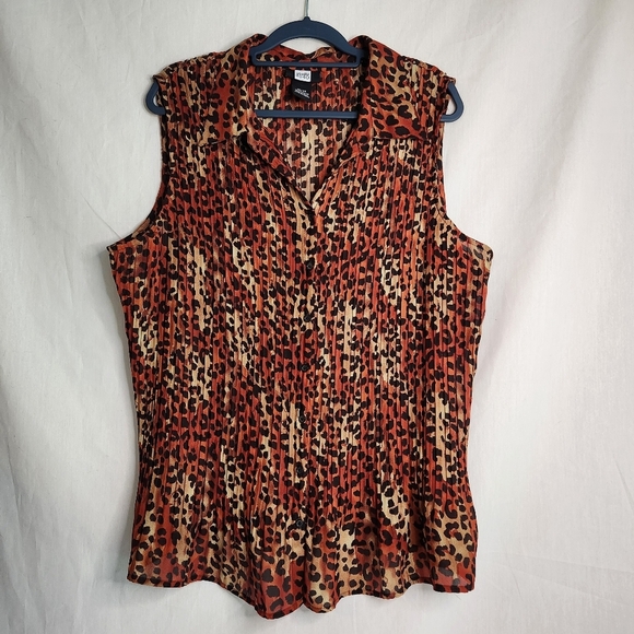 Studio 1940 Animal Print Black,Orange Blouse V-Neck Sleeveless Button size 22/24 - Picture 1 of 7